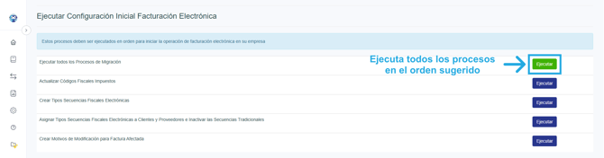 Pantalla de Adm Cloud desde la que se ejecutan los procesos de configuración de la facturación electrónica