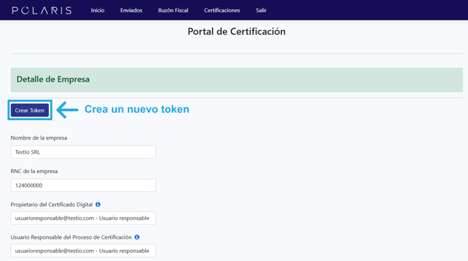 Pantalla de Polaris con el detalle de la empresa certificada